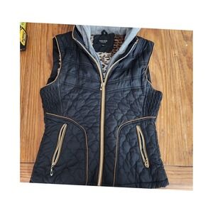 Saeldon Women's Quilted Hoodie Vest Faux Fur Animal Print Fleece XL‎ Gorpcore